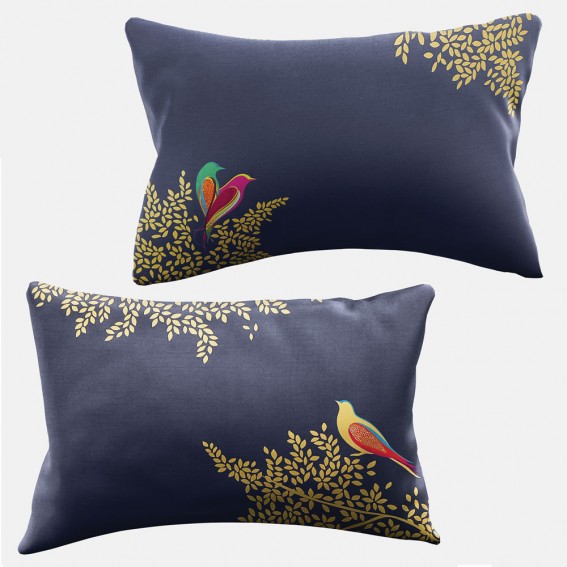 Smokey Blue Birds Standard Pillowcase Pair