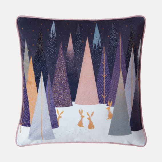 Frosted Pines Hare Feather Filled Cushion